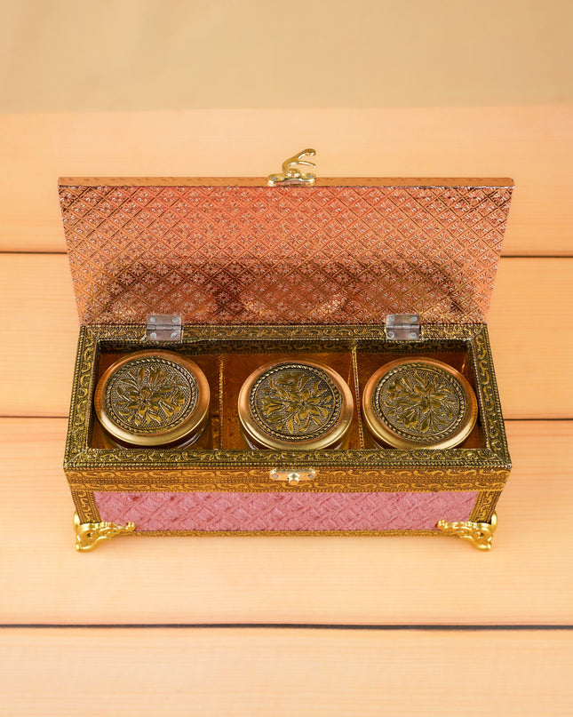 Velvet Dry Fruit Box with 3 Jar - WL5975