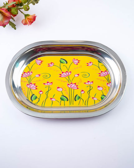 Floral Design - Oval Plate - Yellow - 12 inch - WL5978-1
