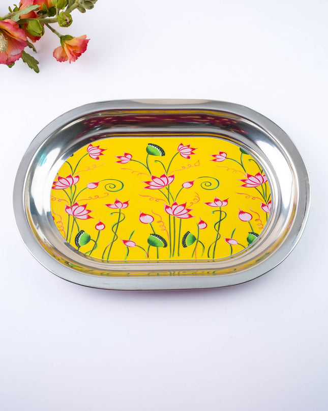 Floral Design - Oval Plate - Yellow - 12 inch - WL5978-1