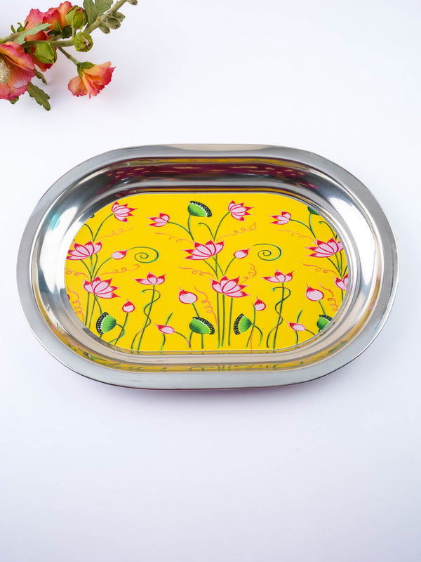 Floral Design - Oval Plate - Yellow - 12 inch - WL5978-1
