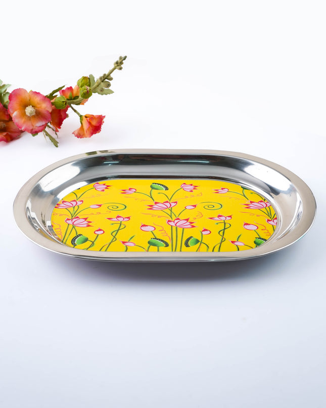 Floral Design - Oval Plate - Yellow - 12 inch - WL5978-1