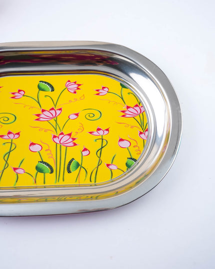 Floral Design - Oval Plate - Yellow - 12 inch - WL5978-1