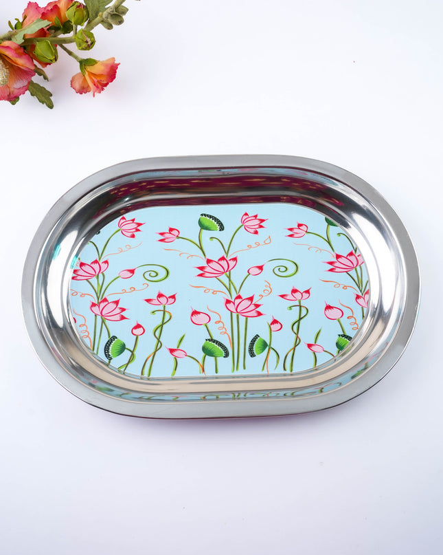 Floral Design - Oval Plate - Blue - 12 inch - WL5978-2