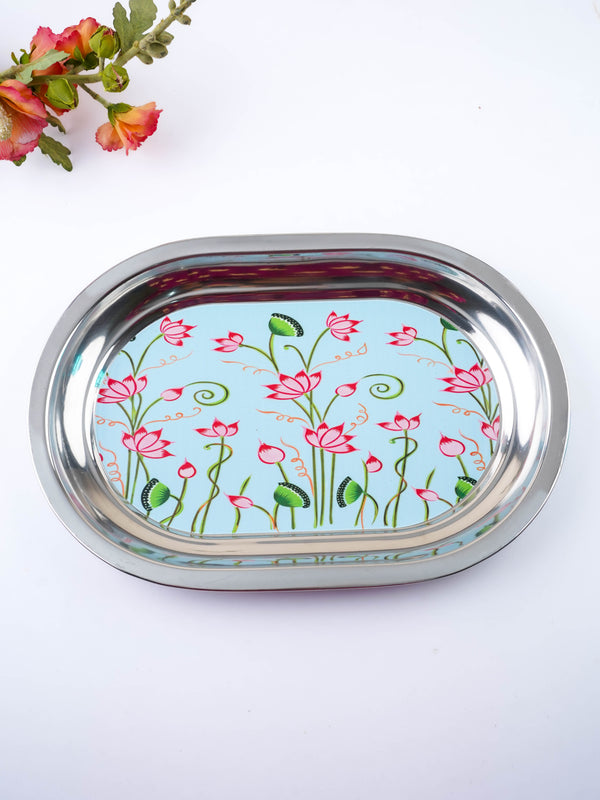 Floral Design - Oval Plate - Blue - 12 inch - WL5978-2