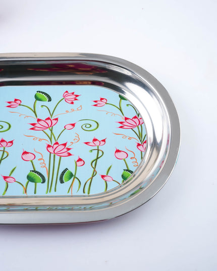Floral Design - Oval Plate - Blue - 12 inch - WL5978-2