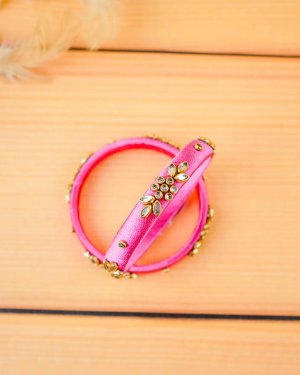 Combo - Silk Thread Bangles, Saree Pin & Earrings - 2.6 inch - WL5980-1