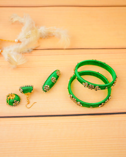 Combo - Silk Thread Bangles, Saree Pin & Earrings - 2.6 inch - WL5980-1