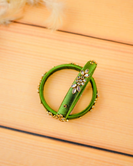 Combo - Silk Thread Bangles, Saree Pin & Earrings - 2.6 inch - WL5980-1