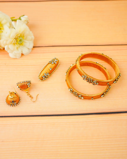 Combo - Silk Thread Bangles, Saree Pin & Earrings - 2.8 inch - WL5980-2