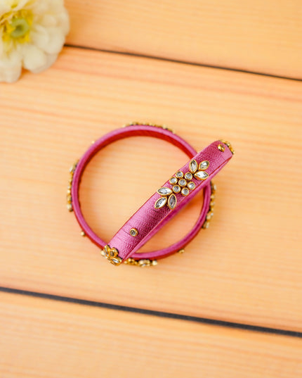 Combo - Silk Thread Bangles, Saree Pin & Earrings - 2.8 inch - WL5980-2