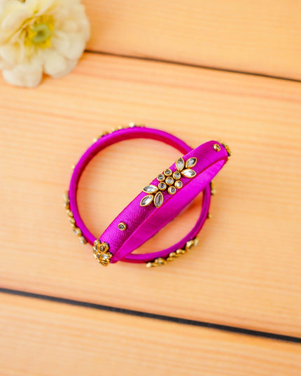 Combo - Silk Thread Bangles, Saree Pin & Earrings - 2.8 inch - WL5980-2