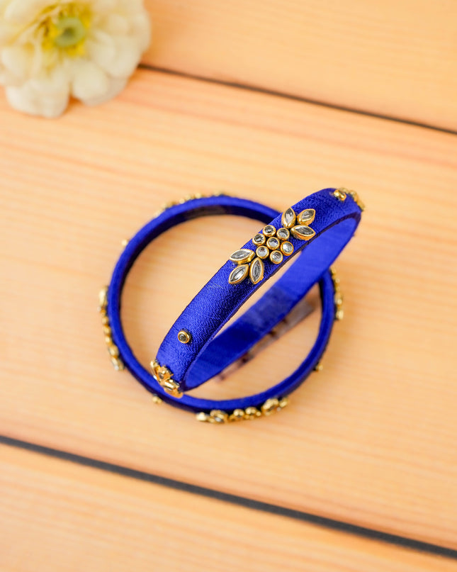 Combo - Silk Thread Bangles, Saree Pin & Earrings - 2.8 inch - WL5980-2