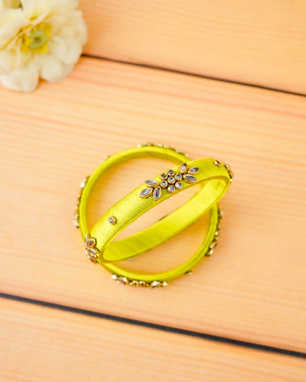 Combo - Silk Thread Bangles, Saree Pin & Earrings - 2.8 inch - WL5980-2