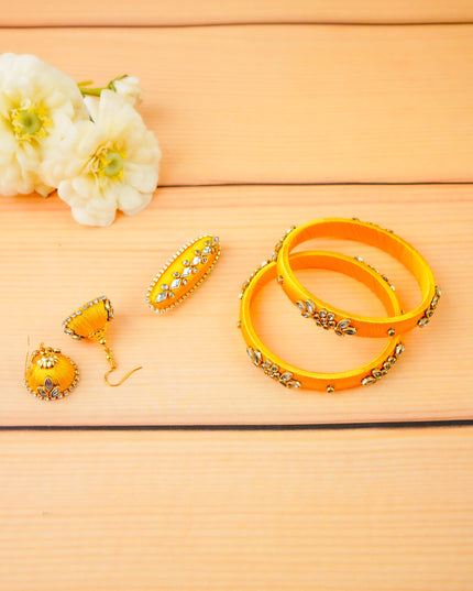 Combo - Silk Thread Bangles, Saree Pin & Earrings - 2.8 inch - WL5980-2