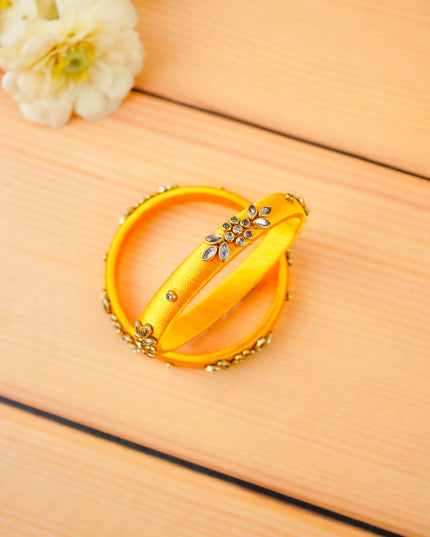 Combo - Silk Thread Bangles, Saree Pin & Earrings - 2.8 inch - WL5980-2