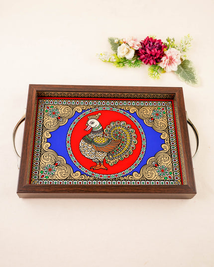 Tanjore Style Reverse Glass Painting Tray - Annapakshi - 14x8 inch - WL5991-1