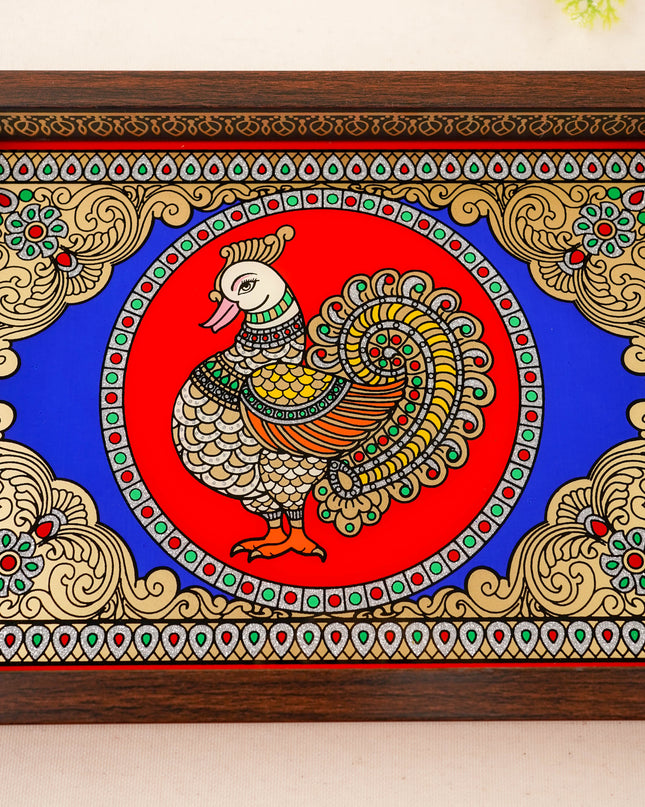 Tanjore Style Reverse Glass Painting Tray - Annapakshi - 14x8 inch - WL5991-1