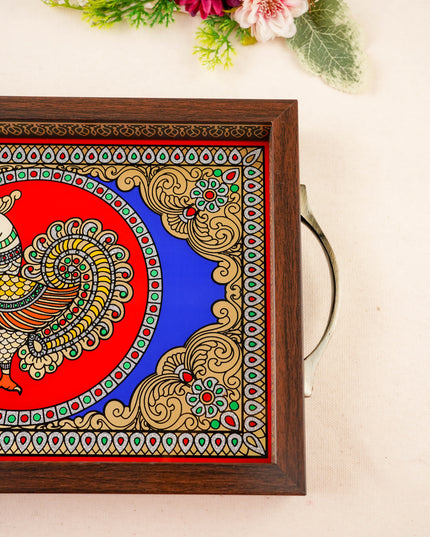 Tanjore Style Reverse Glass Painting Tray - Annapakshi - 14x8 inch - WL5991-1