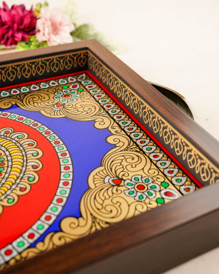 Tanjore Style Reverse Glass Painting Tray - Annapakshi - 14x8 inch - WL5991-1