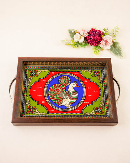 Tanjore Style Reverse Glass Painting Tray - Annapakshi - 14x8 inch - WL5991-3