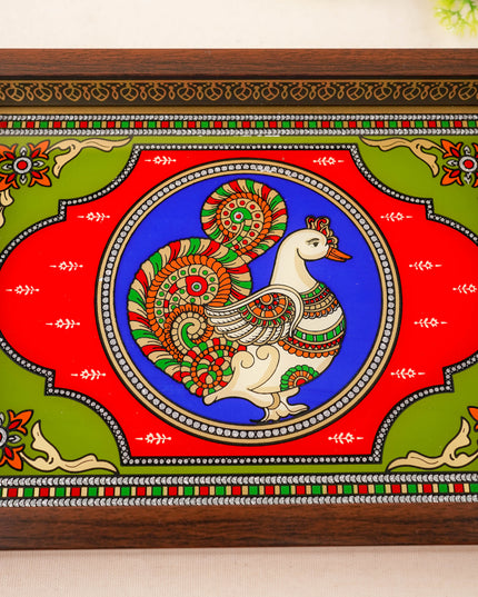 Tanjore Style Reverse Glass Painting Tray - Annapakshi - 14x8 inch - WL5991-3