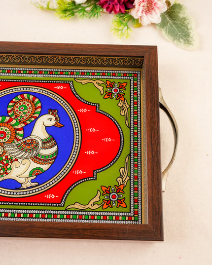 Tanjore Style Reverse Glass Painting Tray - Annapakshi - 14x8 inch - WL5991-3