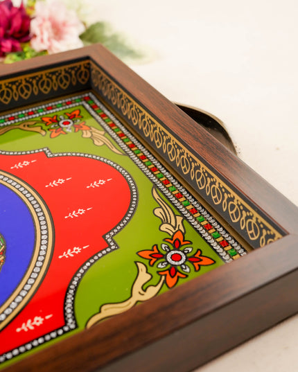 Tanjore Style Reverse Glass Painting Tray - Annapakshi - 14x8 inch - WL5991-3
