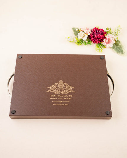 Tanjore Style Reverse Glass Painting Tray - Elephant - 14x8 inch - WL5991-5