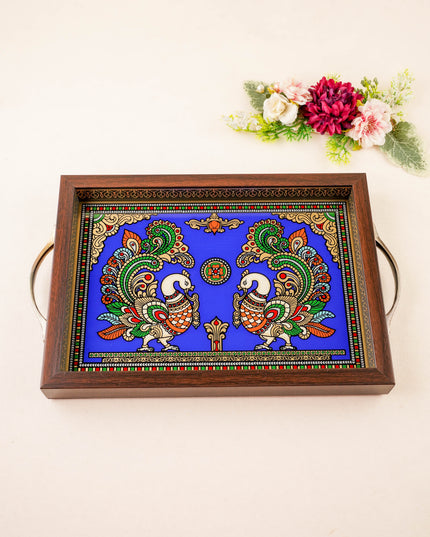 Tanjore Style Reverse Glass Painting Tray - Twin Annapakshi - 14x8 inch - WL5991-7