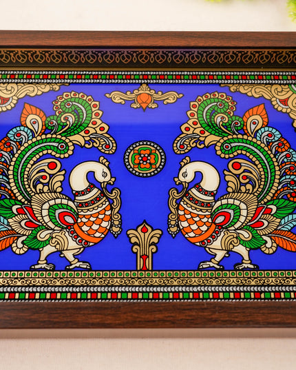 Tanjore Style Reverse Glass Painting Tray - Twin Annapakshi - 14x8 inch - WL5991-7