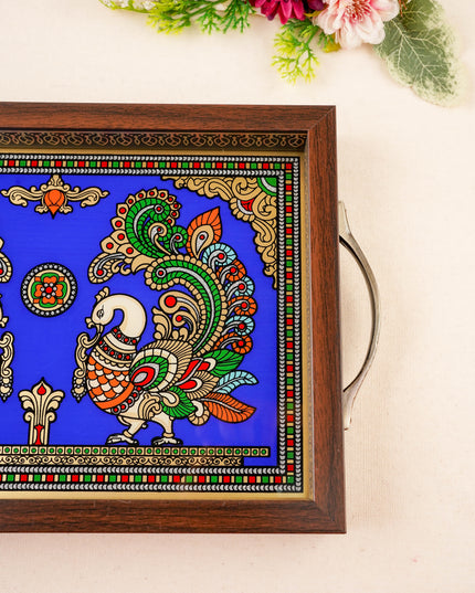 Tanjore Style Reverse Glass Painting Tray - Twin Annapakshi - 14x8 inch - WL5991-7
