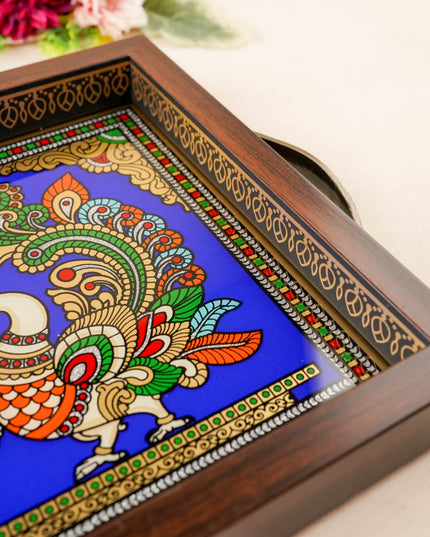Tanjore Style Reverse Glass Painting Tray - Twin Annapakshi - 14x8 inch - WL5991-7