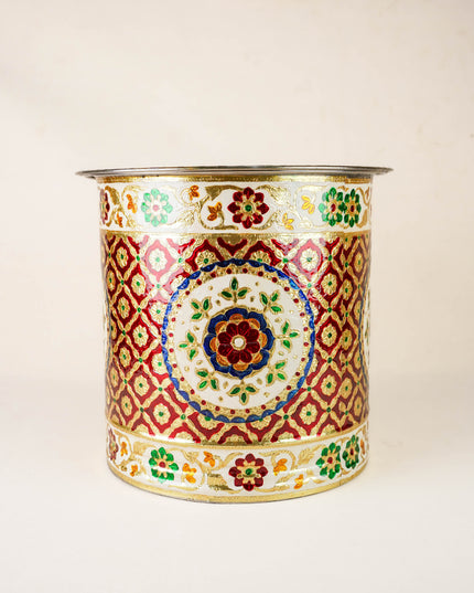Meenakari Drum with Lid - 12 inch - WL5994