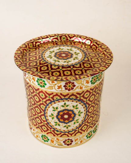Meenakari Drum with Lid - 12 inch - WL5994
