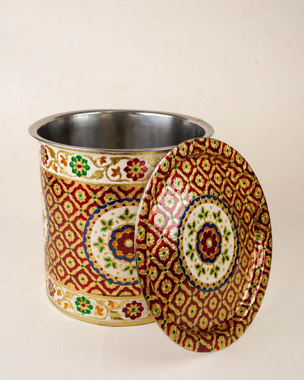 Meenakari Drum with Lid - 12 inch - WL5994