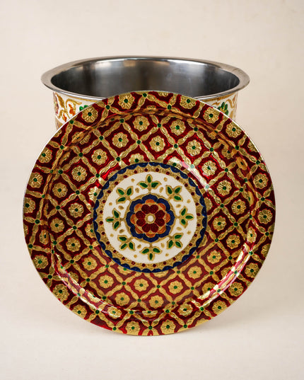 Meenakari Drum with Lid - 12 inch - WL5994