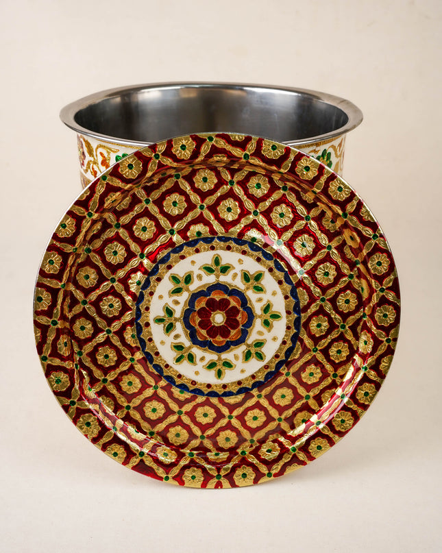 Meenakari Drum with Lid - 12 inch - WL5994