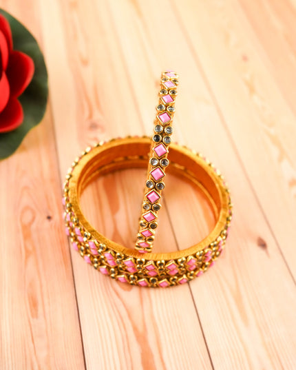 Kundan Bangles - Set of 4 - 2.6 inch - WL5996-1