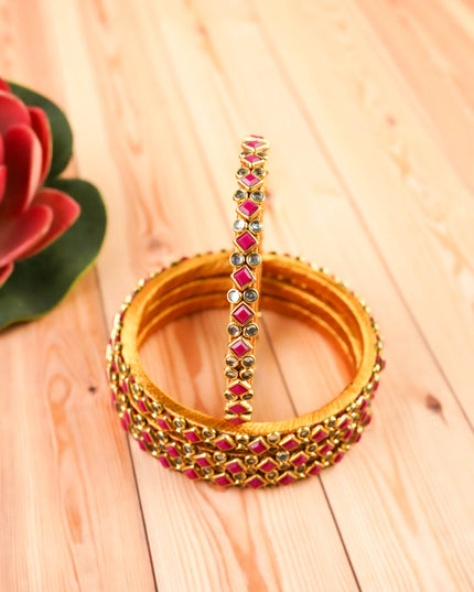 Kundan Bangles - Set of 4 - 2.8 inch - WL5996-2