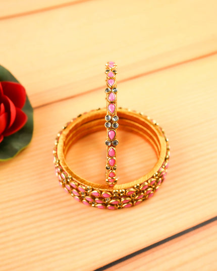 Kundan Bangles - Set of 4 - 2.6 inch - WL5997-1