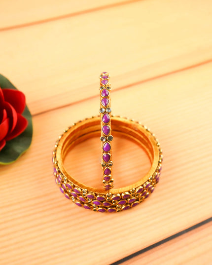Kundan Bangles - Set of 4 - 2.6 inch - WL5997-1