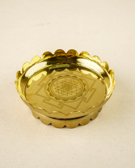 Brass Shree Yantra Lotus Bowl - 5 inch - WL6014-2