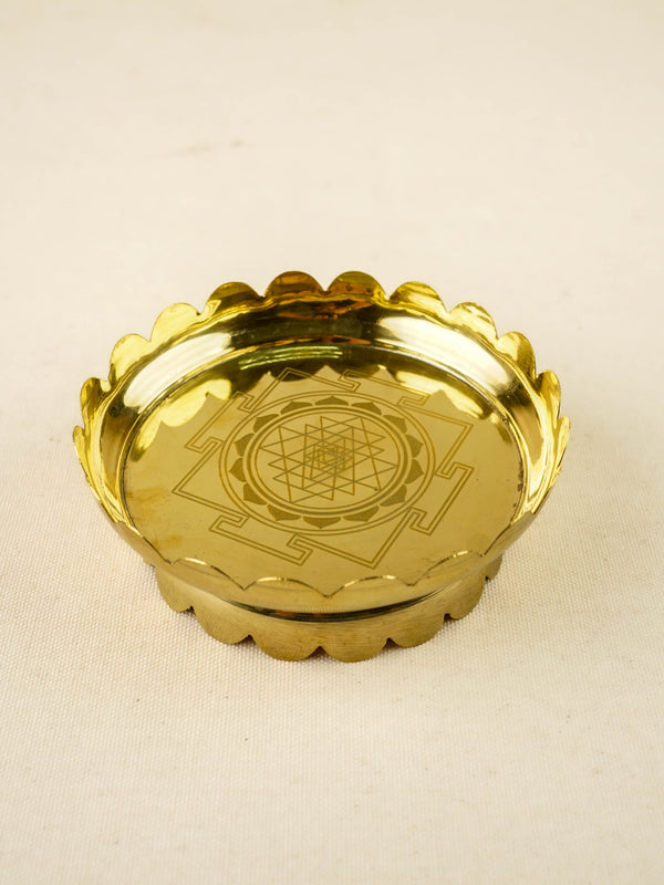 Brass Shree Yantra Lotus Bowl - 5 inch - WL6014-2