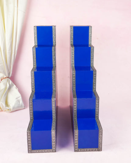 Decorative 5 Step Diya Padi - Blue - Set of 2 - WL6015-1