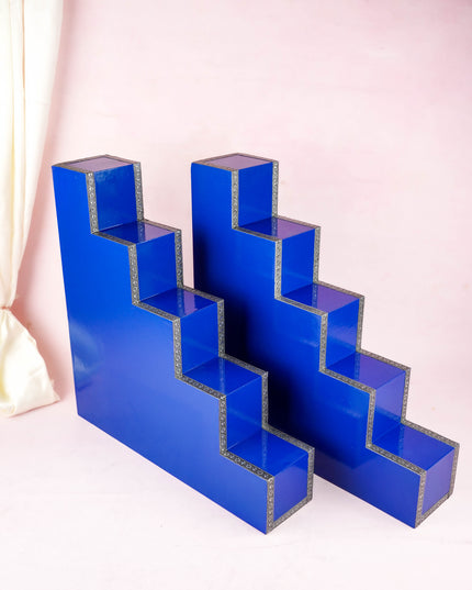 Decorative 5 Step Diya Padi - Blue - Set of 2 - WL6015-1