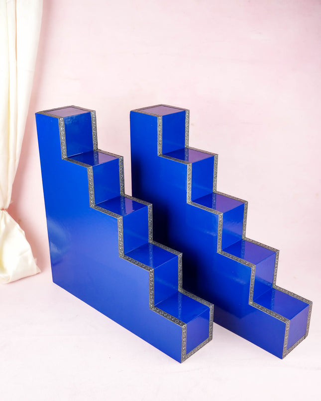Decorative 5 Step Diya Padi - Blue - Set of 2 - WL6015-1