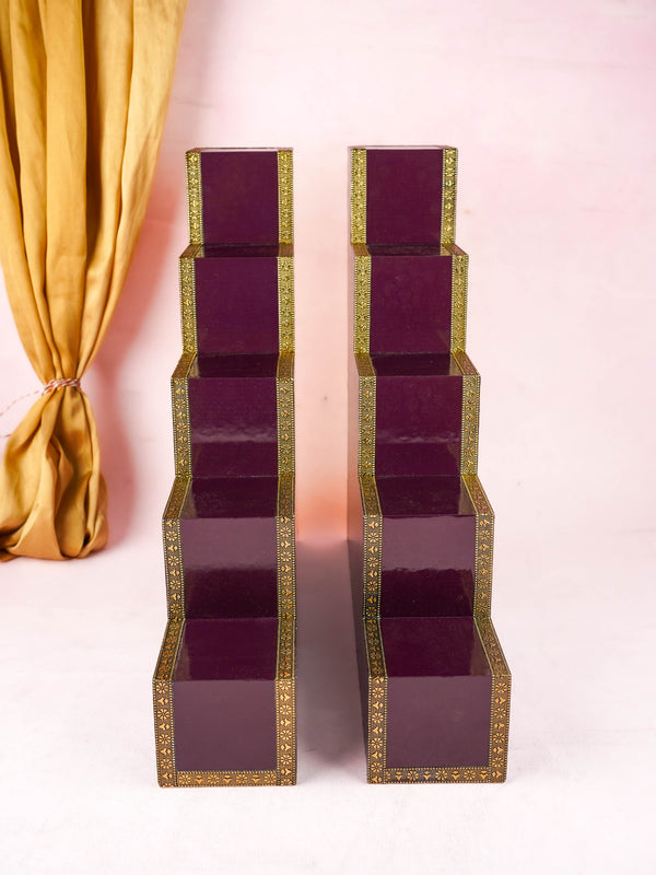 Decorative 5 Step Diya Padi - Purple - Set of 2 - WL6015-2