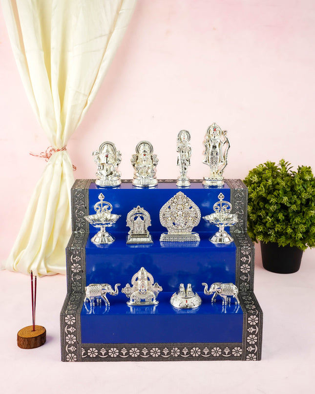 Swarna Golu - Silver Oxidized 3 Step Golu Padi & Zinc Alloy Idols - WL6020-2