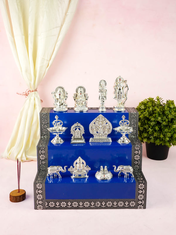 Swarna Golu - Silver Oxidized 3 Step Golu Padi & Zinc Alloy Idols - WL6020-2