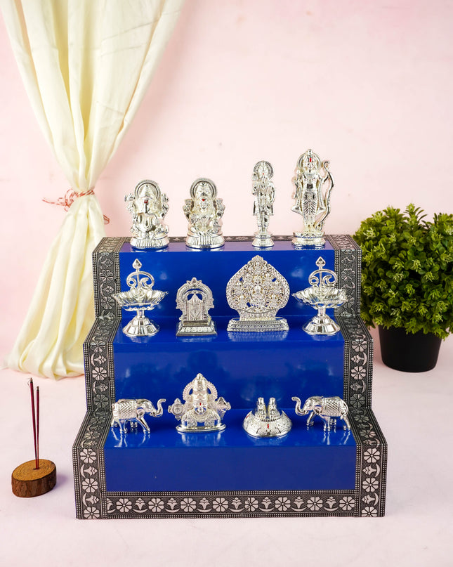 Swarna Golu - Silver Oxidized 3 Step Golu Padi & Zinc Alloy Idols - WL6020-2